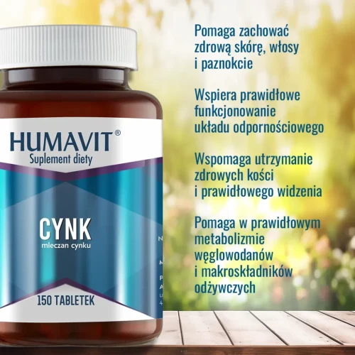 Humavit Cynk, 150 tabletek - Mleczan cynku wspiera wygląd skóry, włosów i paznokci - 2