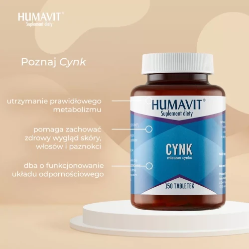 Humavit Cynk, 150 tabletek - Mleczan cynku wspiera wygląd skóry, włosów i paznokci - 3
