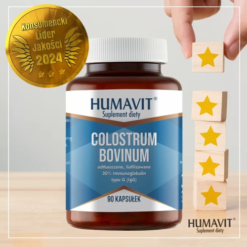 Humavit Colostrum Bovinum, 90 kapsułek - Siara bydlęca – bogactwo witamin z grupy B oraz A, D, E - 3