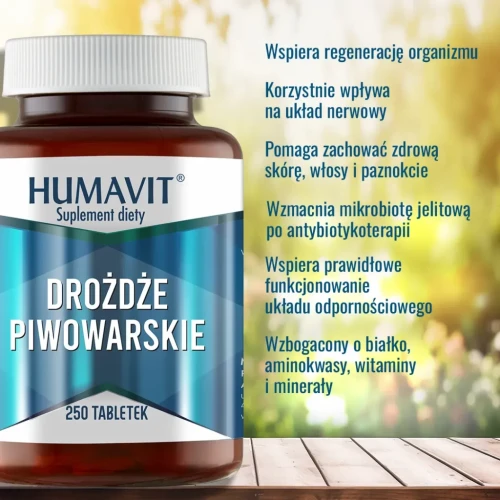 Humavit Drożdże Piwowarskie, 250 tabletek - Wpływają korzystnie na układ nerwowy oraz stan włosów, skóry i paznokci - 2