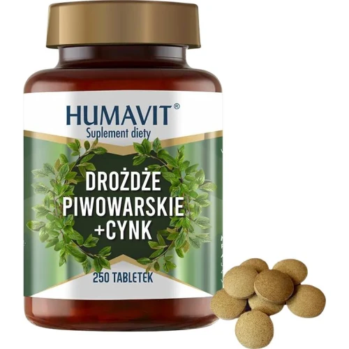 Humavit Drożdże Piwowarskie + Cynk, 250 tabletek - Bogate źródło witamin z grupy B i białka - 1