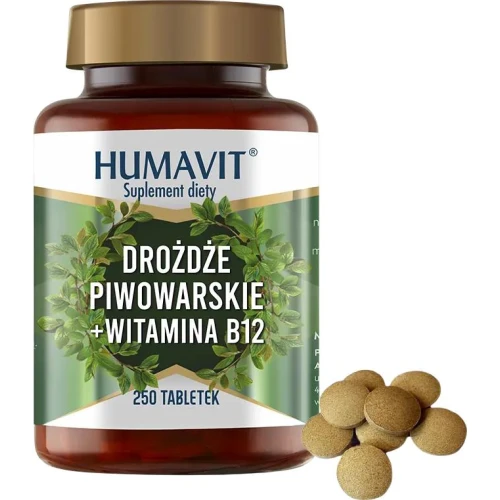 Humavit Drożdże Piwowarskie + Witamina B12, 250 tabletek - Bogactwo składników odżywczych pomaga zachować spokój i koncentrację - 1