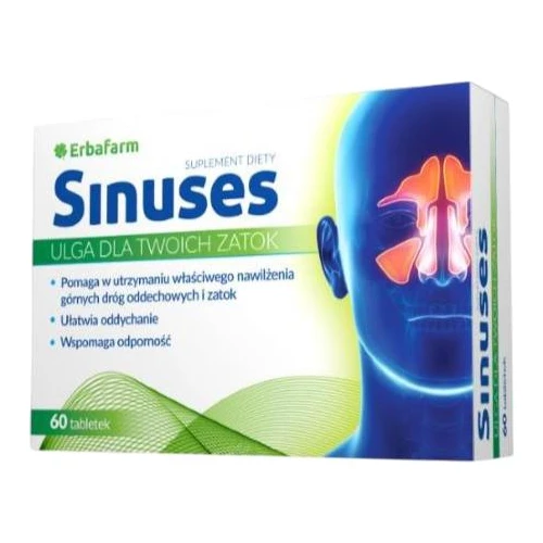 Sinuses, 60 tabletek - Wyciągi roślinne pomagają w utrzymaniu właściwego nawilżenia górnych dróg oddechowych i zatok - 1