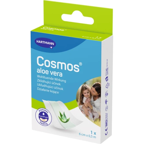 Cosmos Aloe Vera, plaster z opatrunkiem,  6 cm x 0,5 m 1 sztuka - Elastyczny, oddychający i delikatny dla skóry - 1