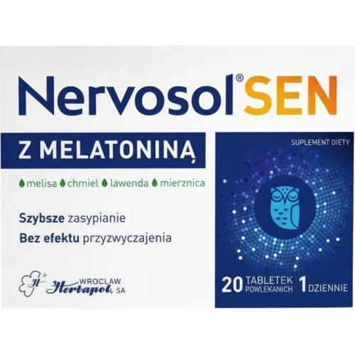 Nervosol Sen z Melatoniną, 20 tabletek - Szybkie zasypianie bez efektu przyzwyczajenia - 1