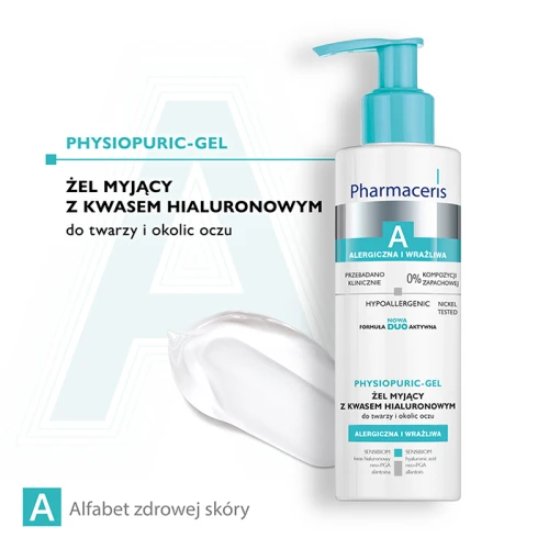 Pharmaceris A Physiopuric-Gel Żel myjący z kwasem hialuronowym do twarzy, 190 ml - Delikatne oczyszczanie i nawilżenie skóry wrażliwej - 1