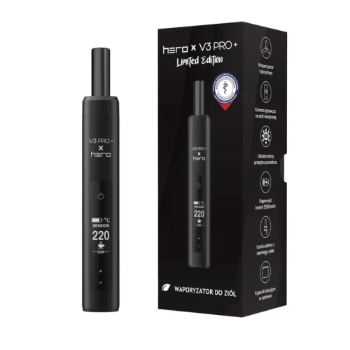 Hero X-Max V3 Pro+ Black, Waporyzator do suszu, 1 sztuka - Z ulepszonym szklanym ustnikiem z magnesem - 1