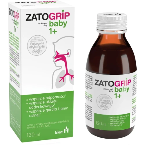 ZatoGrip Baby 1+, smak malinowy, syrop 120 ml - Ekstrakt z korzenia pelargonii i owoców czarnego bzu  - 2
