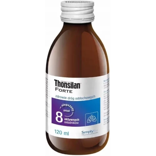Thonsilan Forte, smak malinowy, syrop 120 ml - Z ekstraktami z pelargoni, prawoślazu i tymianku, które wpływają łagodząco na jamę ustną i gardło - 1