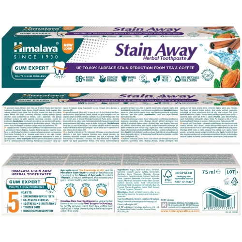 Himalaya Stain Away Pasta przeciw przebarwieniom zębów, 75 ml - Wybielająca pasta do zębów z naturalnymi enzymami - 1