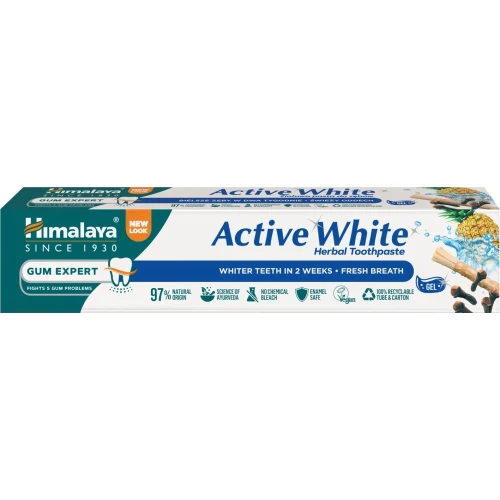 Himalaya Gum Expert Active White Wybielający żel do zębów, 75 ml - Żelowa pasta wybielająca z enzymami roślinnymi - 1