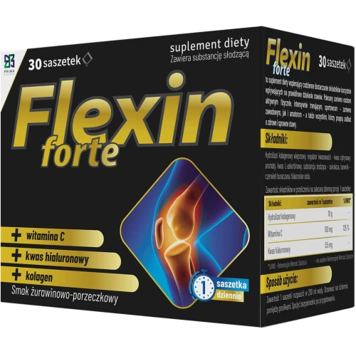 Flexin Forte, żurawinowo – porzeczkowy, 30 saszetek - Kolagen do picia z witaminą C – wsparcie funkcjonowania stawów - 1