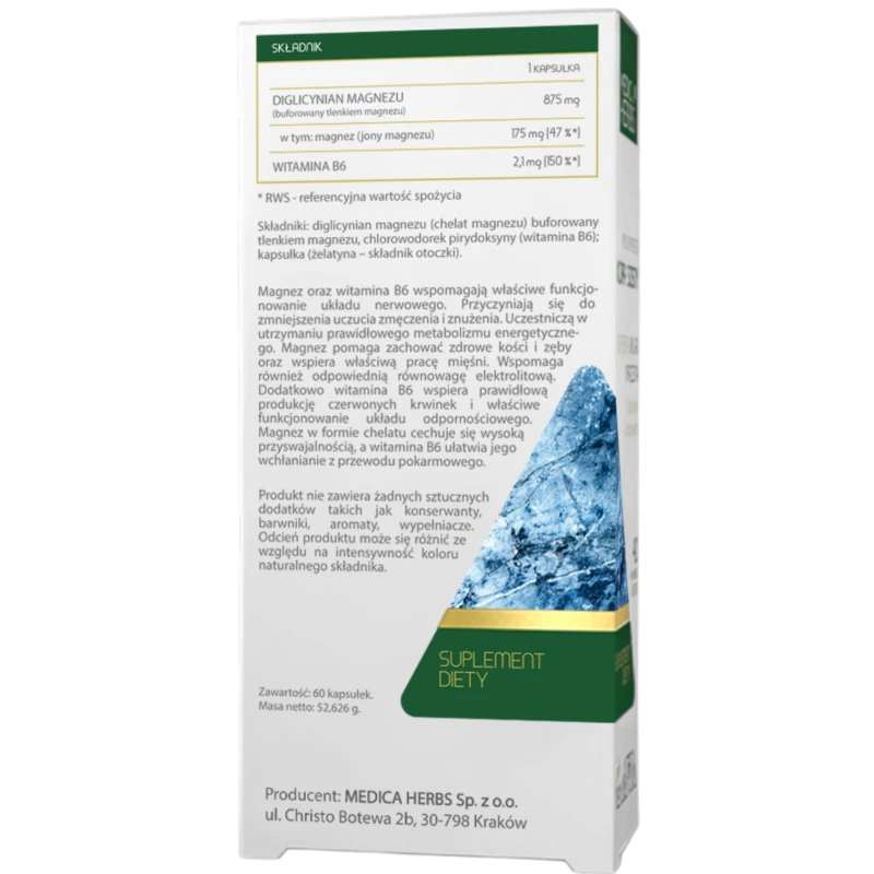 Medica Herbs Magnez Chelat + Wit. B6, 60 kapsułek - Wsparcie układu nerwowego i mięśni - 1
