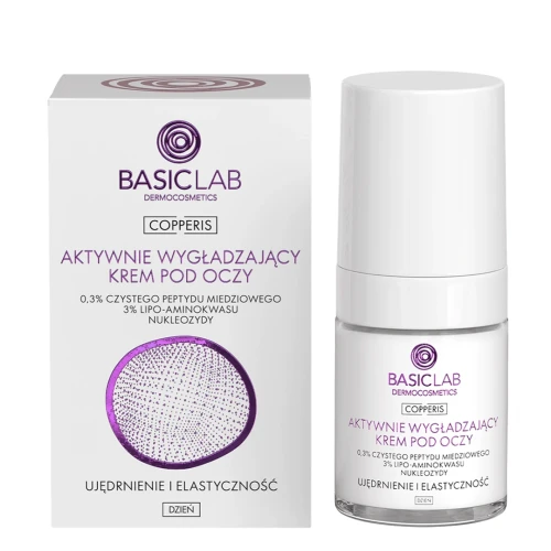 BasicLab Copperis Aktywnie wygładzający krem pod oczy na dzień, 18 ml - Ujędrnienie, elastyczność, spłycenie zmarszczek - 1