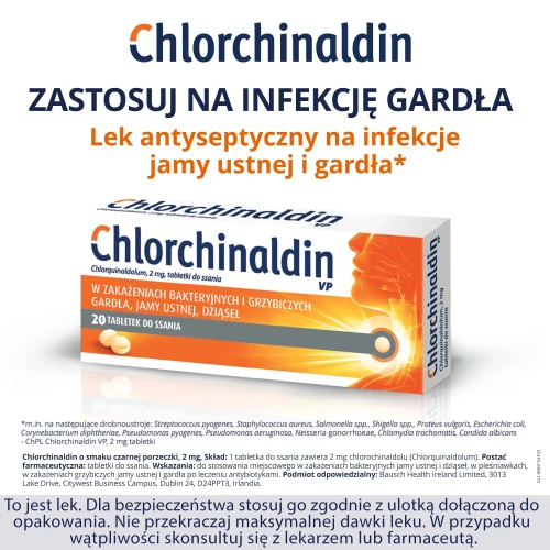 Chlorchinaldin 2 mg, czarna porzeczka, 20 tabletek do ssania - Na zakażenia  jamy ustnej i ból gardła - 4