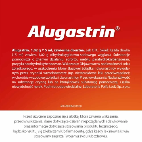 Alugastrin 1,02 g/15 ml zawiesina doustna, 375 ml -  Lek zobojętniający nadmiar kwasu solnego w soku żołądkowym - 4