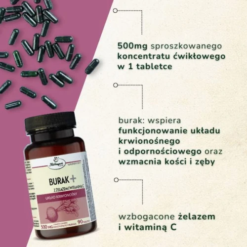 Burak Forte z żelazem i witaminą C, 60 tabletek - Wsparcie układu krwiotwórczego i odporności - 1