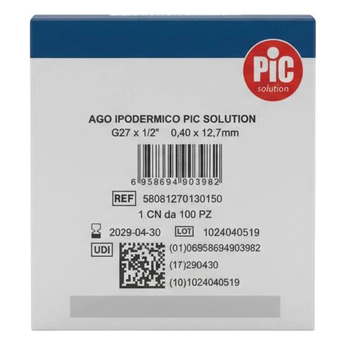 PIC Ago Ipodermico, Igła podskórna sterylna 27G, 0,40 x 12,7 mm, 100 sztuk - 2