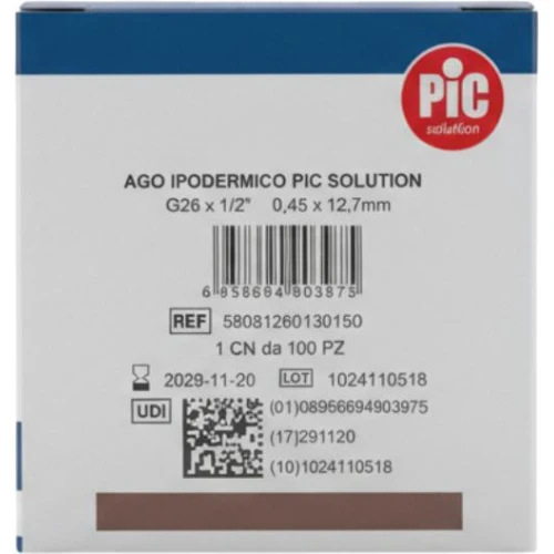 PIC Ago Ipodermico, Igła podskórna sterylna 26G, 0,45 x 12,7 mm, 100 sztuk - 2