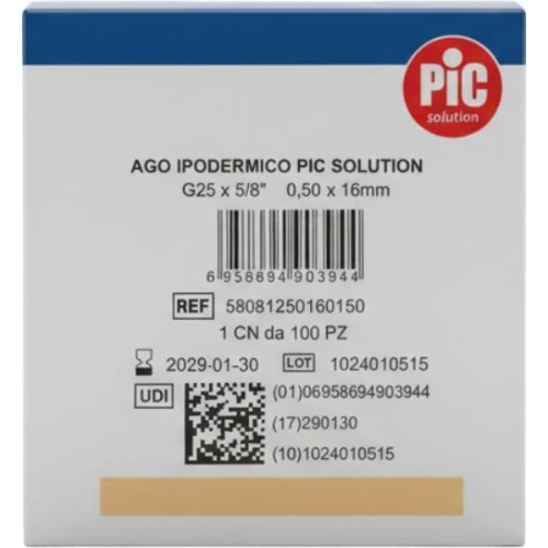 PIC Ago Ipodermico, Igła sterylna 25G 0,5 x 16 mm, 100 sztuk - 2
