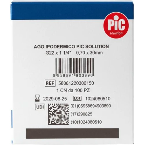 PIC Ago Ipodermico, Igła podskórna sterylna G22, 0,7 x 30 mm, 100 sztuk - 2