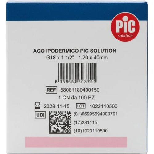 PIC Ago Ipodermico, Igła podskórna sterylna 18G, 1,2 x 40 mm, 100 sztuk - 2