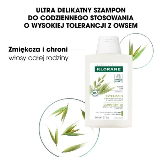 Klorane Owies, szampon ultra delikatny, 200 ml - Do codziennego stosowania - 1