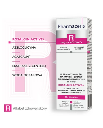 Pharmaceris R Rosalgin Active+, ultra aktywny żel, 30 ml - Do pielęgnacji skóry z objawami trądziku różowatego. Na rumień i zmiany grudkowo-krostkowe.  - 1