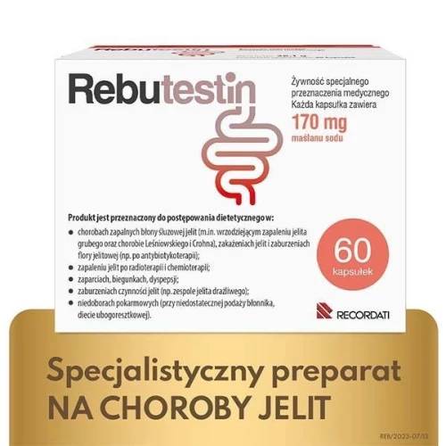 Rebutestin, 60 kapsułek - Z maślanem sodu w zaparciach, biegunkach i chorobach zapalnych błony śluzowej jelit - 1