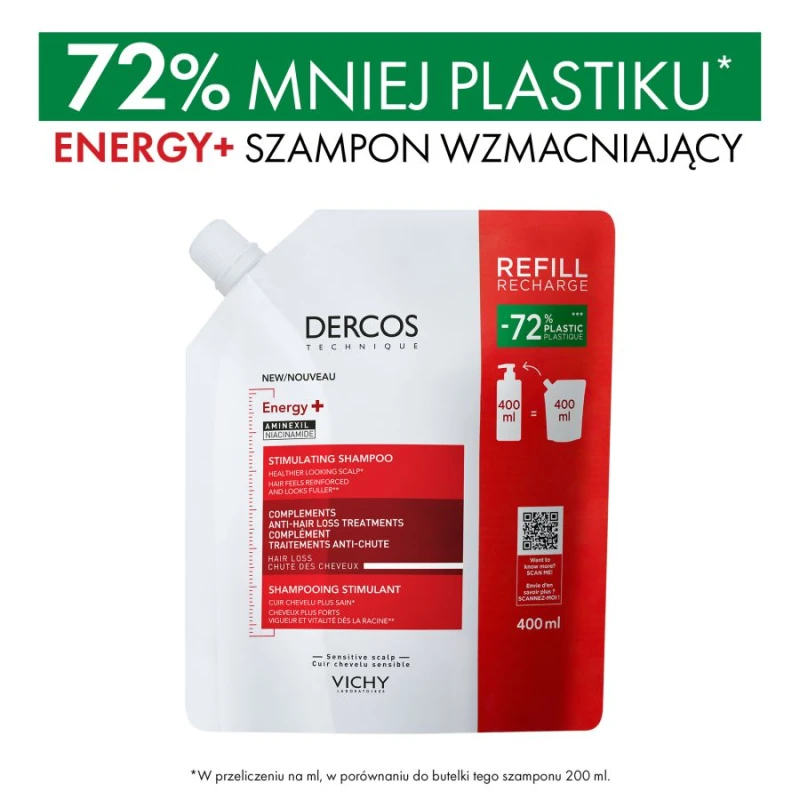 Vichy Dercos Energy+ Szampon wzmacniający włosy - refill, 400 ml - Pielęgnacja włosów osłabionych i skłonnych do wypadania - 2
