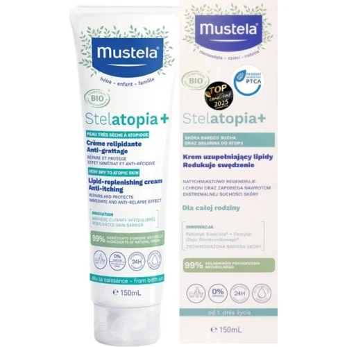 Mustela Stelatopia+ Krem uzupełniający lipidy, 150 ml - Do skóry atopowej, suchej i wrażliwej od 1. dnia życia - 1