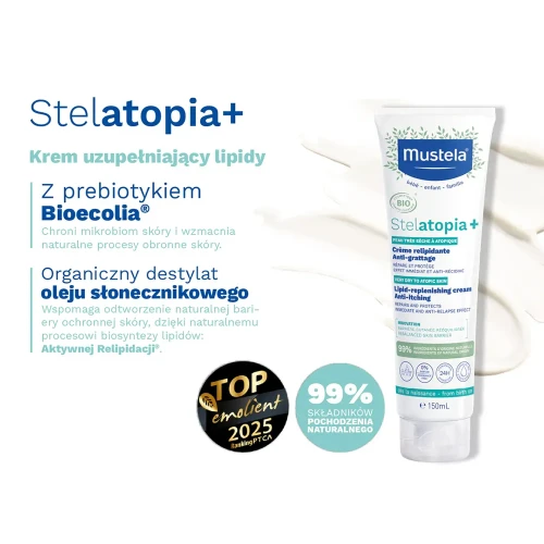 Mustela Stelatopia+ Krem uzupełniający lipidy, 150 ml - Do skóry atopowej, suchej i wrażliwej od 1. dnia życia - 4