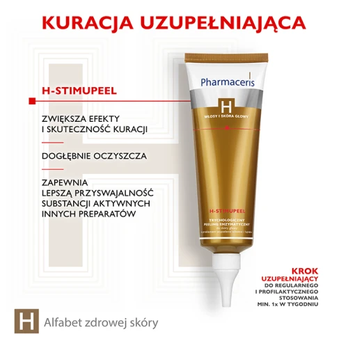 Pharmaceris H H-Stimupeel Trychologiczny peeling enzymatyczny, 125 ml - Do skóry głowy z problemem wypadania włosów, łupieżu i ŁZS - 1