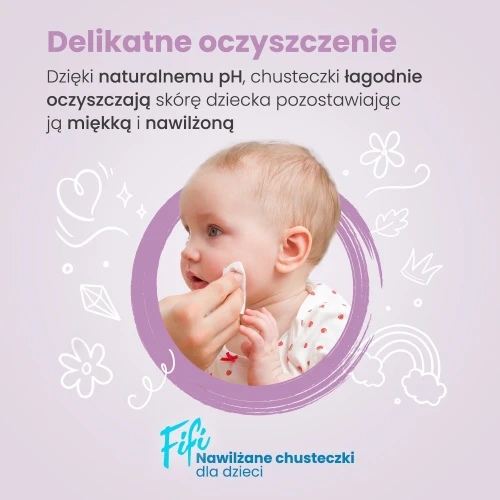 Opharm Fifi Chusteczki nawilżane dla dzieci, 80 sztuk - Z 98% czystej wody, alantoiną i pantenolem - 3