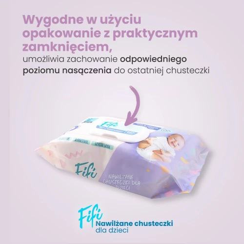 Opharm Fifi Chusteczki nawilżane dla dzieci, 80 sztuk - Z 98% czystej wody, alantoiną i pantenolem - 4
