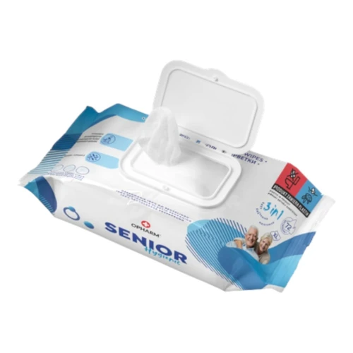 Opharm Senior Hygienic, chusteczki nawilżane, 72 sztuki - Z witaminą E i alantoina zapewniają oczyszczanie i regenerację skóry - 1