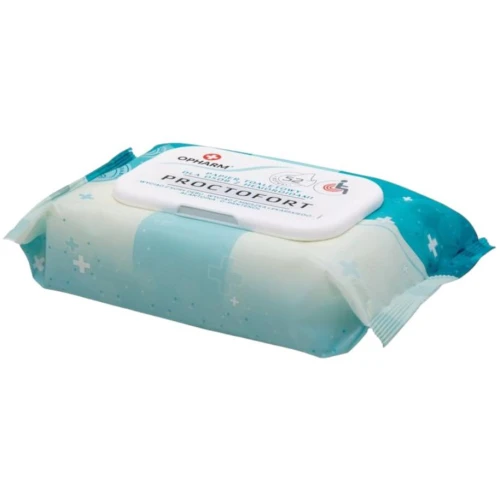 Opharm Proctofort na hemoroidy, nawilżany papier toaletowy, 52 sztuki - Z korą dębu i mniszkiem łagodzi pieczenie i świąd przy hemoroidach - 1