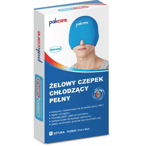 Pakcare żelowy czepek pełny, 1 sztuka - Chłodząco-grzejąca opaska przy bólach głowy, migrenach - 1