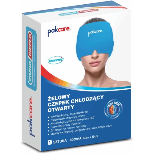 Pakcare żelowy czepek otwarty, 1 sztuka - Chłodząco-grzejąca opaska przy bólach głowy, migrenach - 1