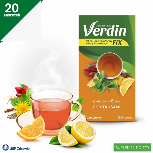 Verdin Fix z cytrusami, 20 saszetek - Herbatka ziołowa wspierająca trawienie - 1