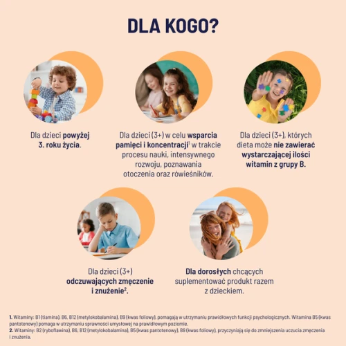 Naturell Witamina B Complex Uczeń, 60 tabletek do rozgryzania i żucia - Kompleks 7 witamin z grupy B dla dzieci od 3. roku życia - 3