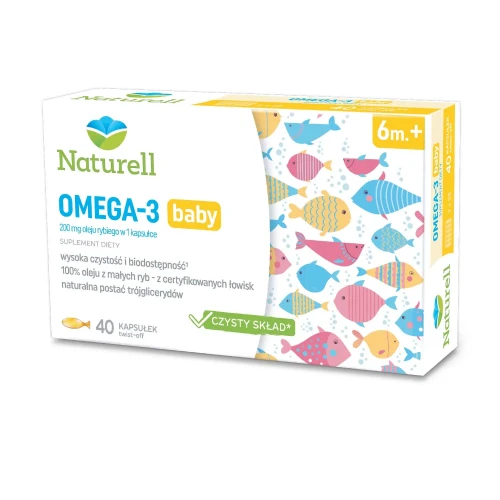 Naturell Omega 3 Baby dla niemowląt powyżej 6m+, 40 kapsułek twist-off - DHA bez substancji wypełniających, barwników i konserwantów - 1