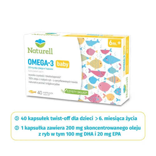 Naturell Omega 3 Baby dla niemowląt powyżej 6m+, 40 kapsułek twist-off - DHA bez substancji wypełniających, barwników i konserwantów - 2