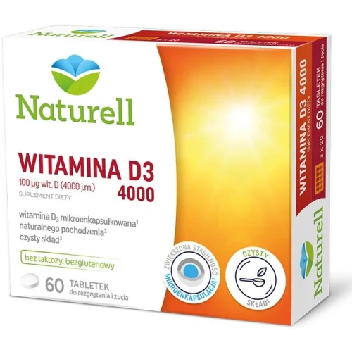 Naturell Witamina D3 4000, 60 tabletek do rozgryzania i żucia - Wygodna forma –  nie wymaga połykania ani popijania - 4