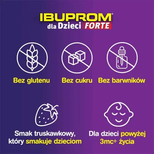 Ibuprom dla dzieci Forte, 40 mg/ml, zawiesina doustna 150 ml - Działa przeciwbólowo, przeciwzapalnie i przeciwgorączkowo - 3