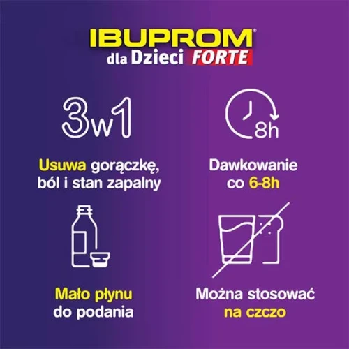 Ibuprom dla dzieci Forte, 40 mg/ml, zawiesina doustna 150 ml - Działa przeciwbólowo, przeciwzapalnie i przeciwgorączkowo - 4