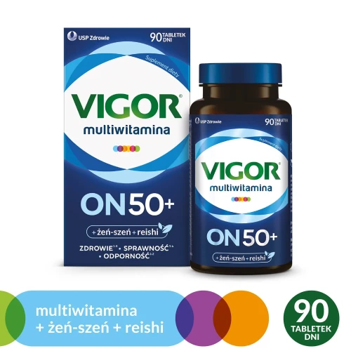 Vigor Multiwitamina On 50+, 90 tabletek - Kompozycja witamin i minerałów z żeń-szeniem i reishi - 5