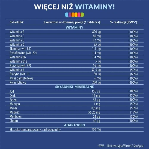 Vigor Multiwitamina On, 90 tabletek - Z ekstraktem z ashwagandhy – energiii i odporności - 3