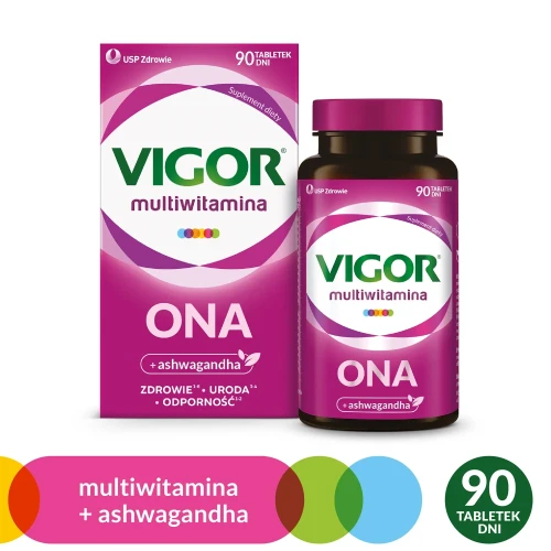 Vigor Multiwitamina Ona, 90 tabletek - Kompleks 23 składników, w tym ashwagandha, biotyna i cynk - 7