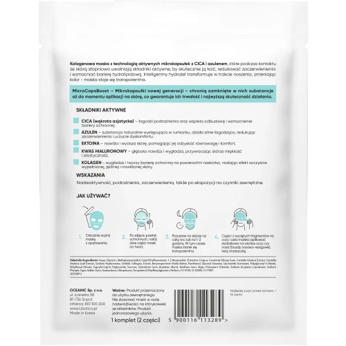 L'Biotica Maska Transformująca Kolagenowa z Cica i Azulanem w mikrokapsułkach, 1 sztuka - Kojąca maska hydrożelowa z mikrokapsułkami, przeciw zaczerwienieniom - 1
